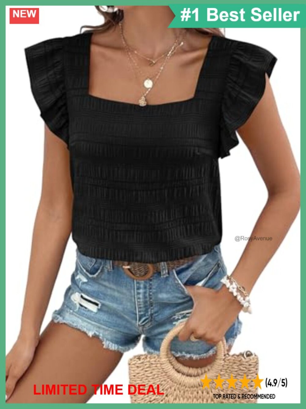 Chiffon Square Neck Ruffle Tank Top Sleeveless Summer Blouse